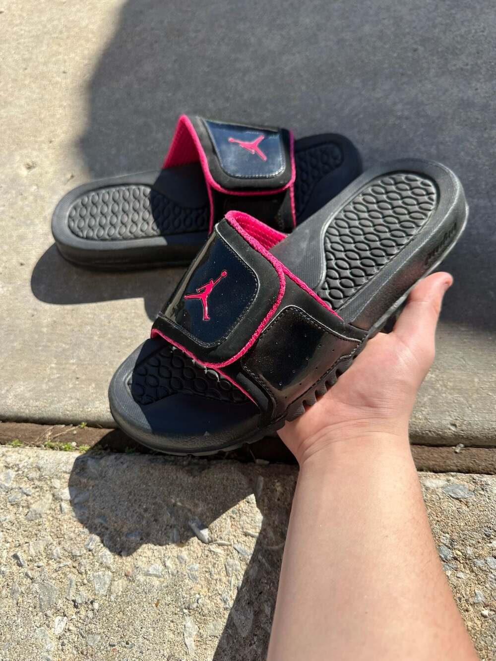 Jordan Hydro 2 Black and Pink Slides Sandals Size 7Y Or 8.5 Women